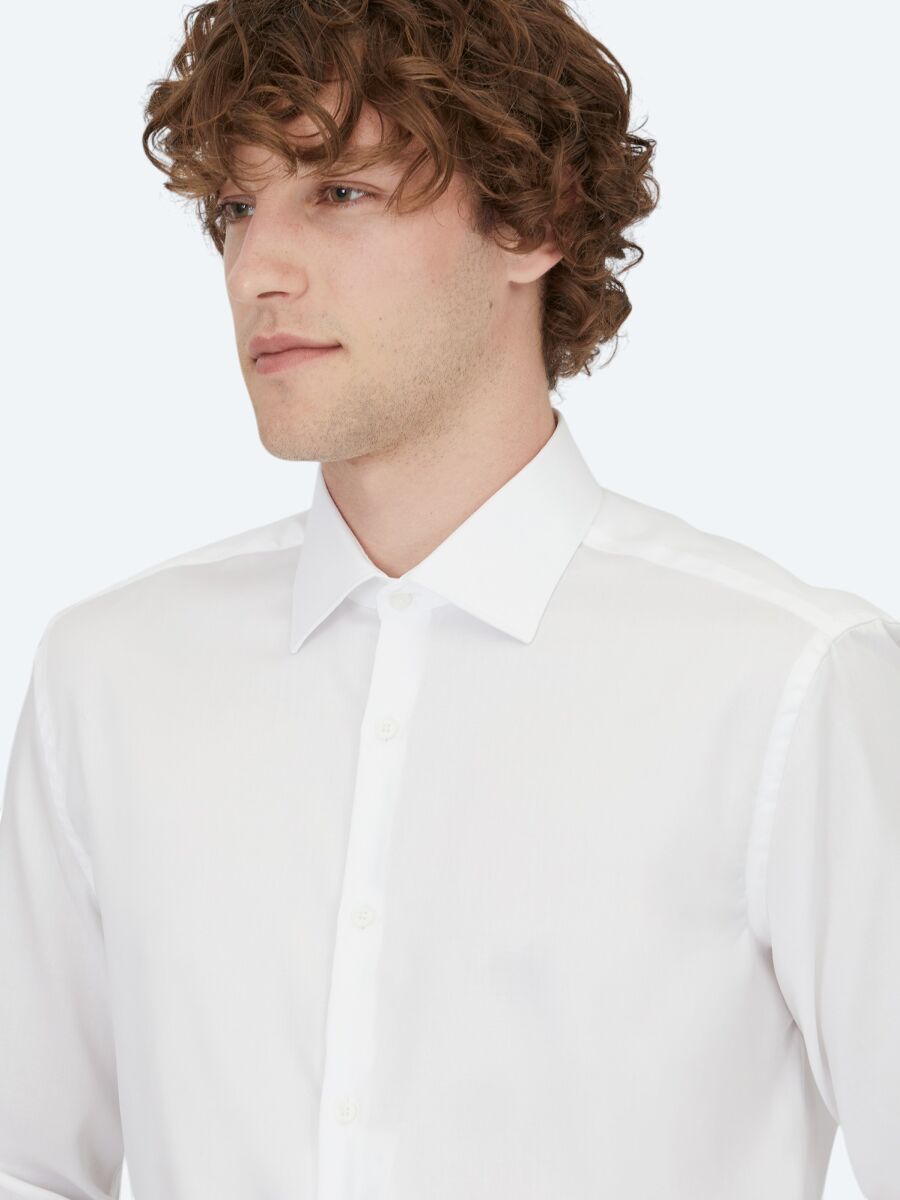 White Plain Regular Fit Weaving Classical 100% Cotton Shirt - 3