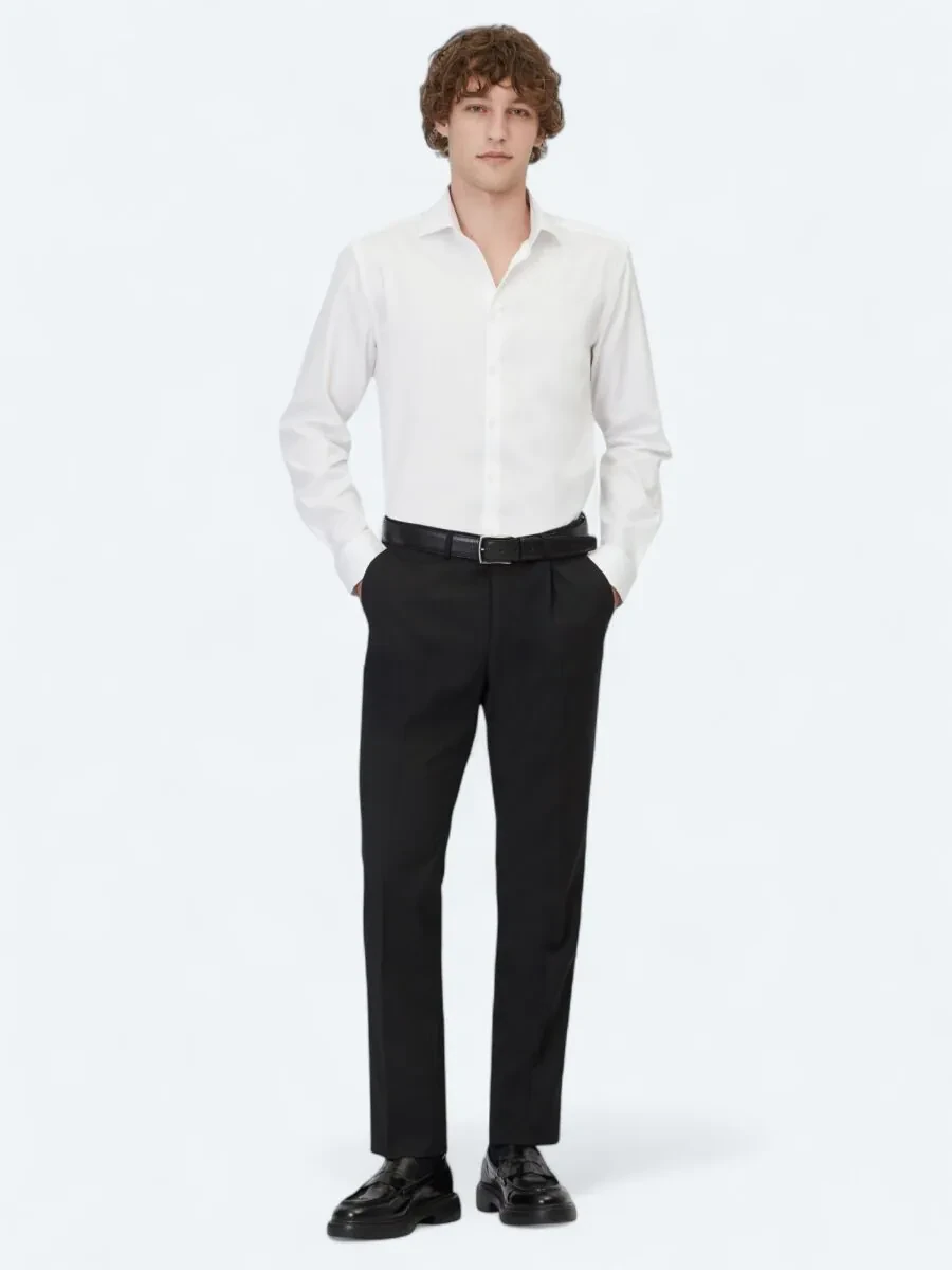 White Plain Regular Fit Weaving Classical 100% Cotton Shirt - 2