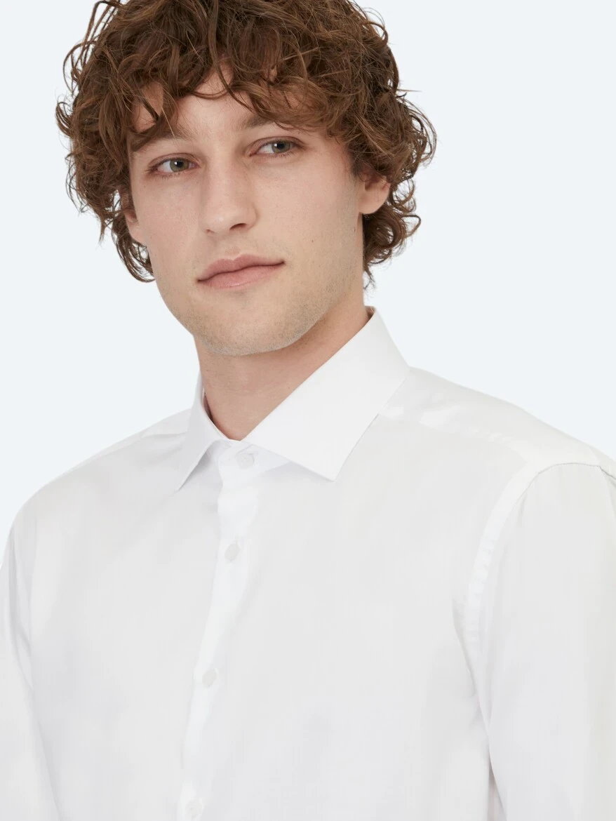 White Plain Regular Fit Weaving Classical 100% Cotton Shirt 
