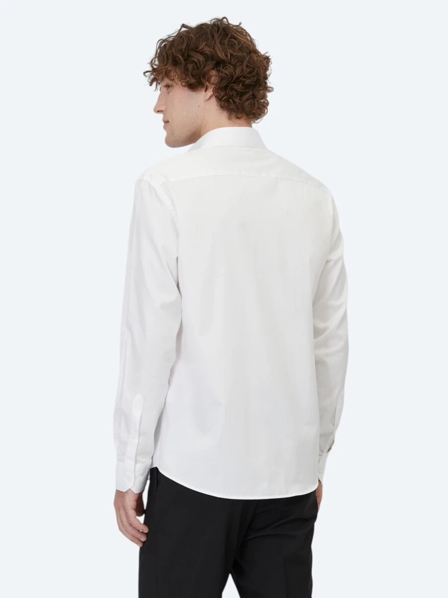 White Plain Regular Fit Weaving Classical 100% Cotton Shirt - 6