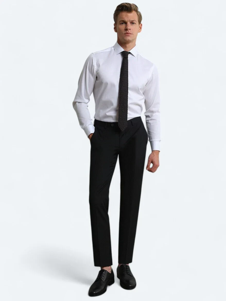 White Plain Regular Fit Weaving Classical 100% Cotton Shirt 