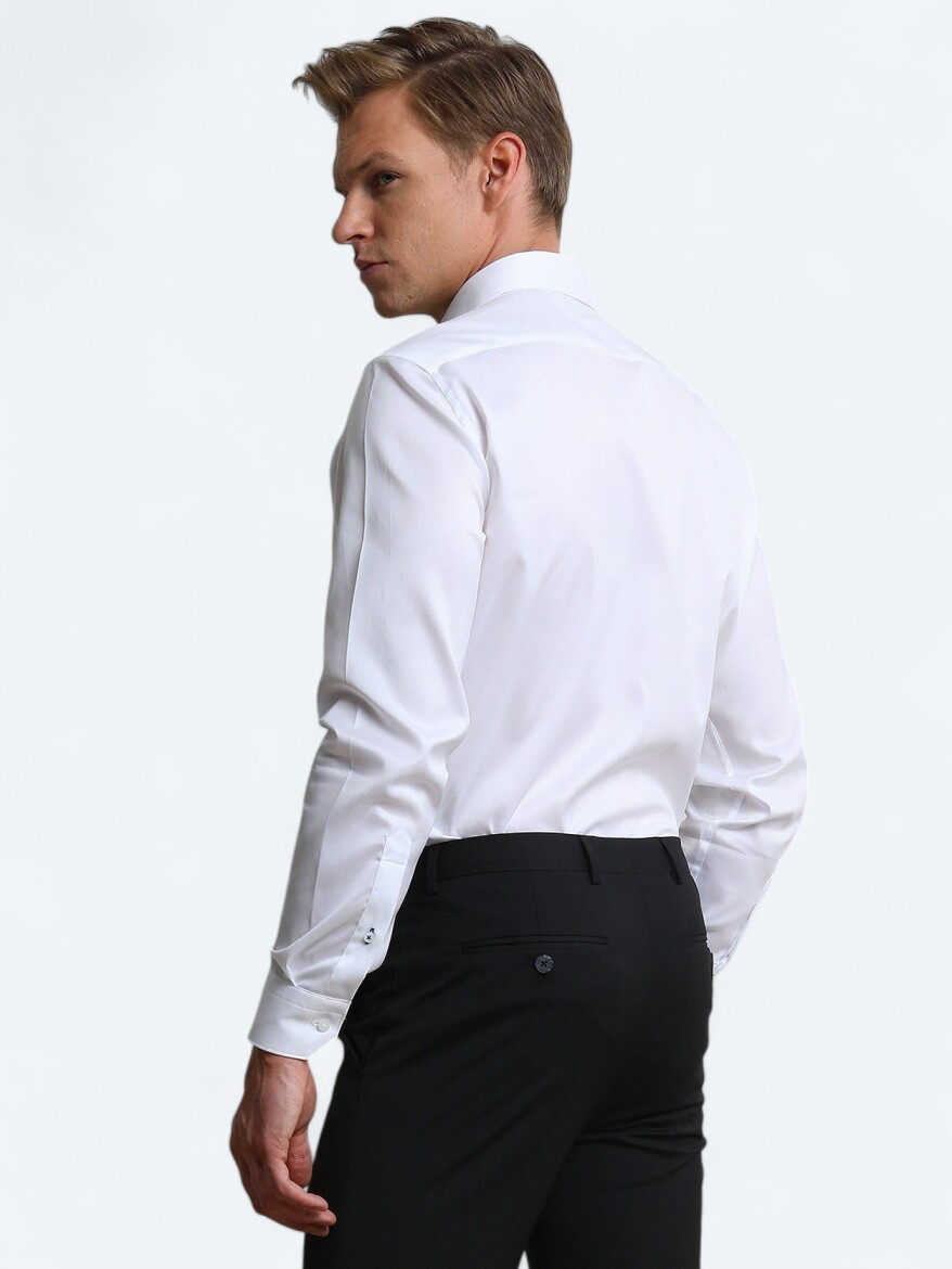 White Plain Regular Fit Weaving Classical 100% Cotton Shirt - 3