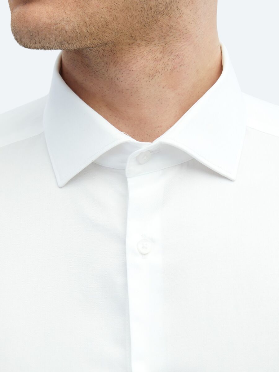 White Plain Regular Fit Weaving Classical 100% Cotton Shirt - 5