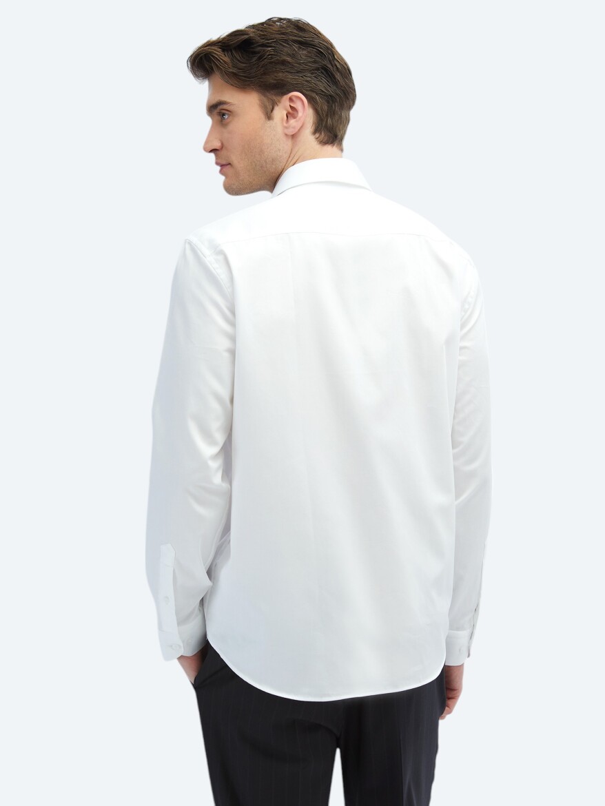 White Plain Regular Fit Weaving Classical 100% Cotton Shirt - 6