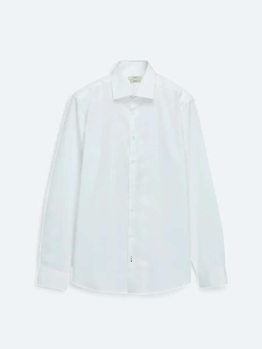 White Plain Regular Fit Weaving Classical 100% Cotton Shirt - 1