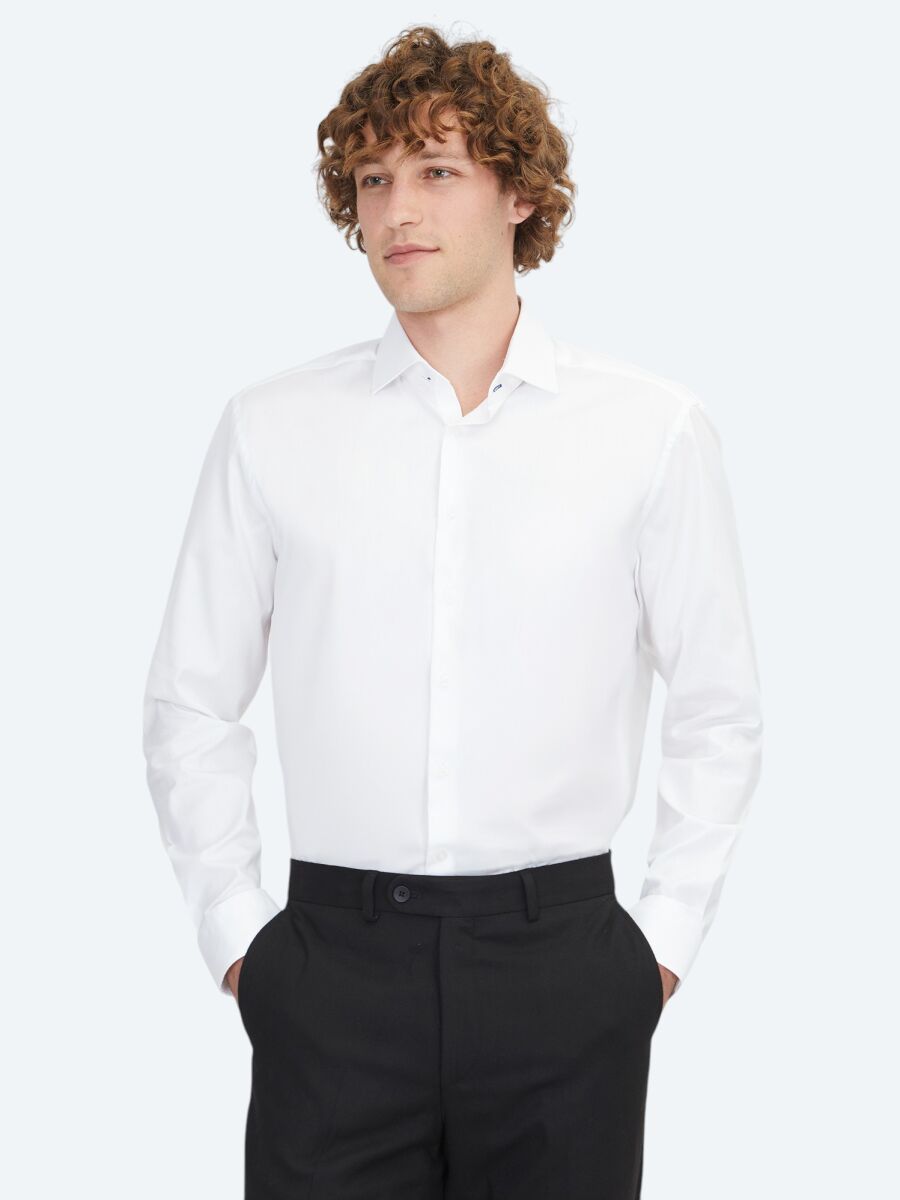 White Plain Regular Fit Weaving Classical 100% Cotton Shirt - 3