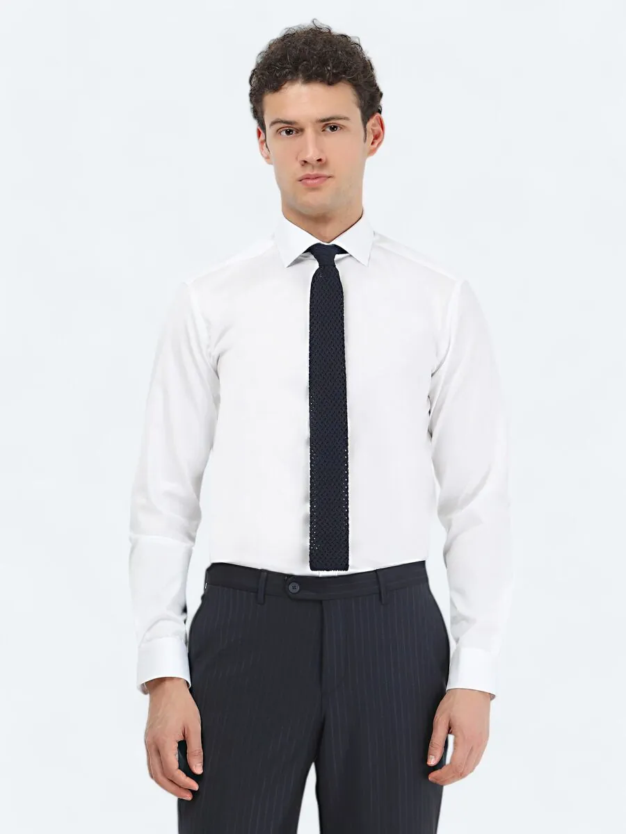 White Plain Regular Fit Weaving Classical 100% Cotton Shirt - 1