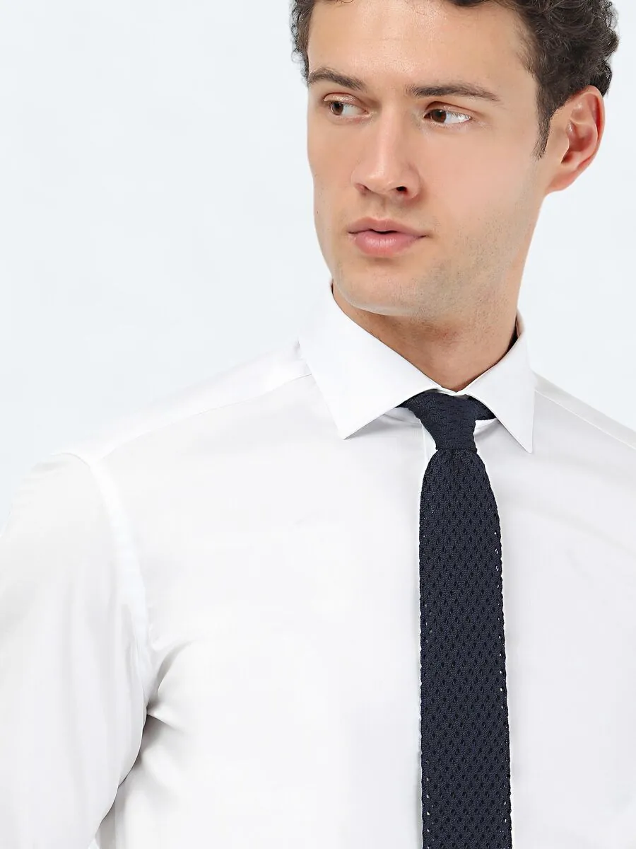 White Plain Regular Fit Weaving Classical 100% Cotton Shirt - 3