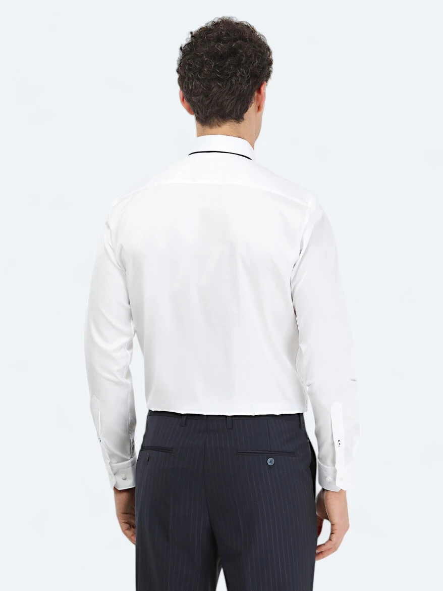 White Plain Regular Fit Weaving Classical 100% Cotton Shirt - 4
