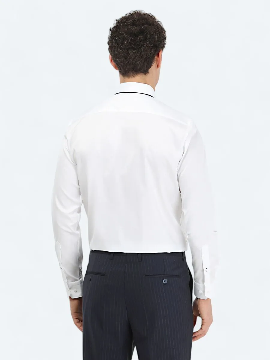 White Plain Regular Fit Weaving Classical 100% Cotton Shirt - 4