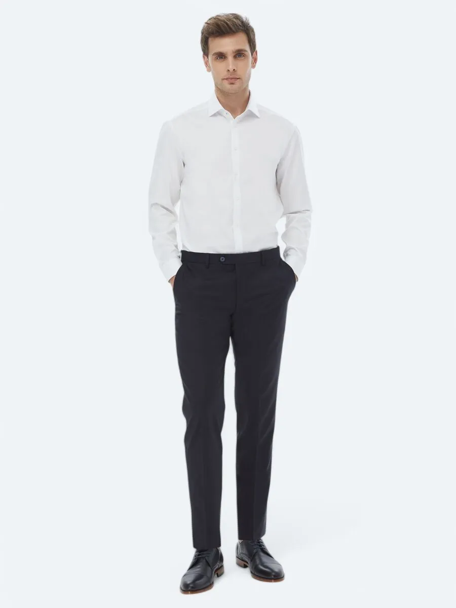 White Plain Regular Fit Weaving Classical 100% Cotton Shirt - 2