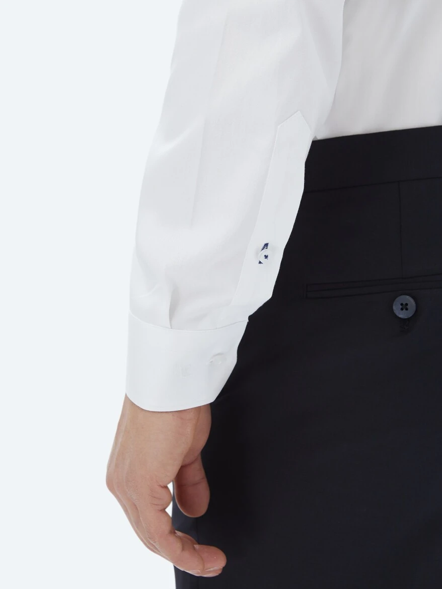 White Plain Regular Fit Weaving Classical 100% Cotton Shirt - 5