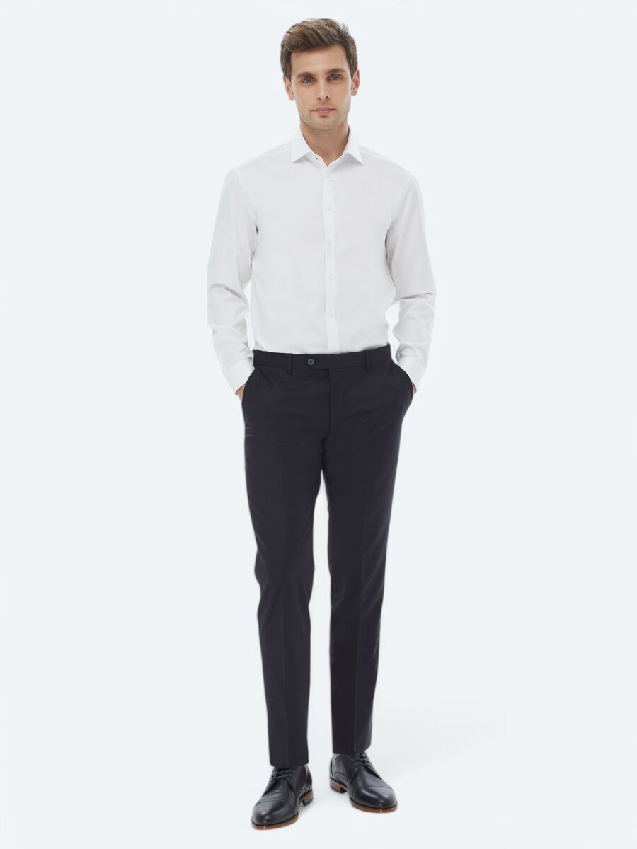 White Plain Regular Fit Weaving Classical 100% Cotton Shirt - 2