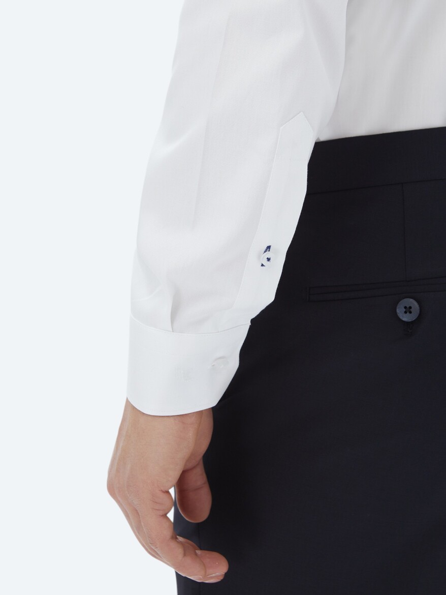 White Plain Regular Fit Weaving Classical 100% Cotton Shirt - 5