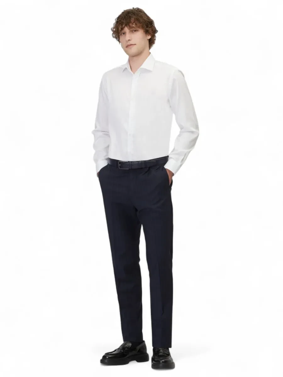 White Plain Regular Fit Weaving Classical 100% Cotton Shirt - 2