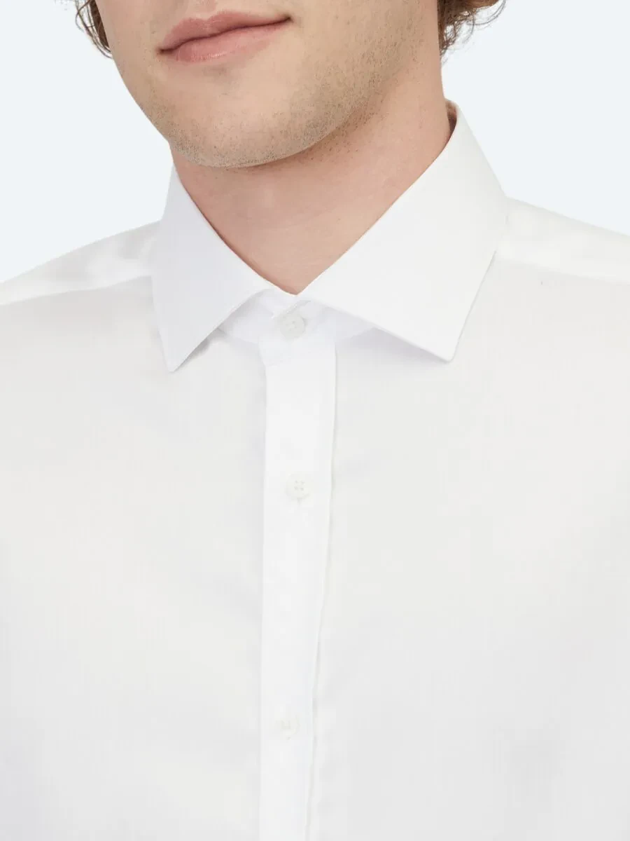 White Plain Regular Fit Weaving Classical 100% Cotton Shirt - 5