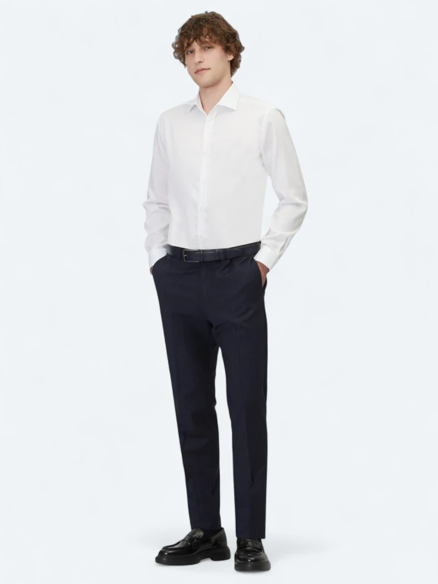 White Plain Regular Fit Weaving Classical 100% Cotton Shirt - 2