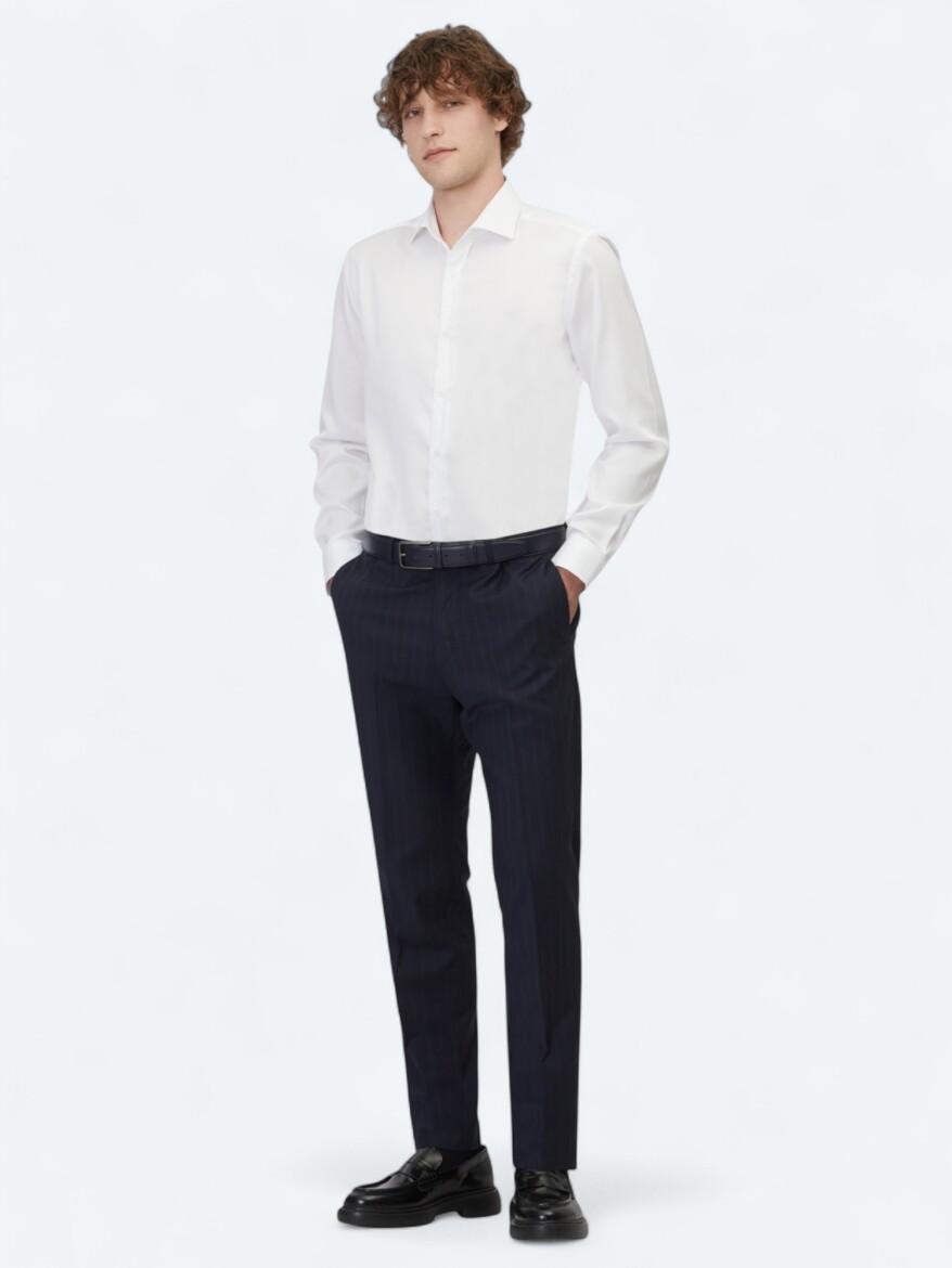 White Plain Regular Fit Weaving Classical 100% Cotton Shirt - 2