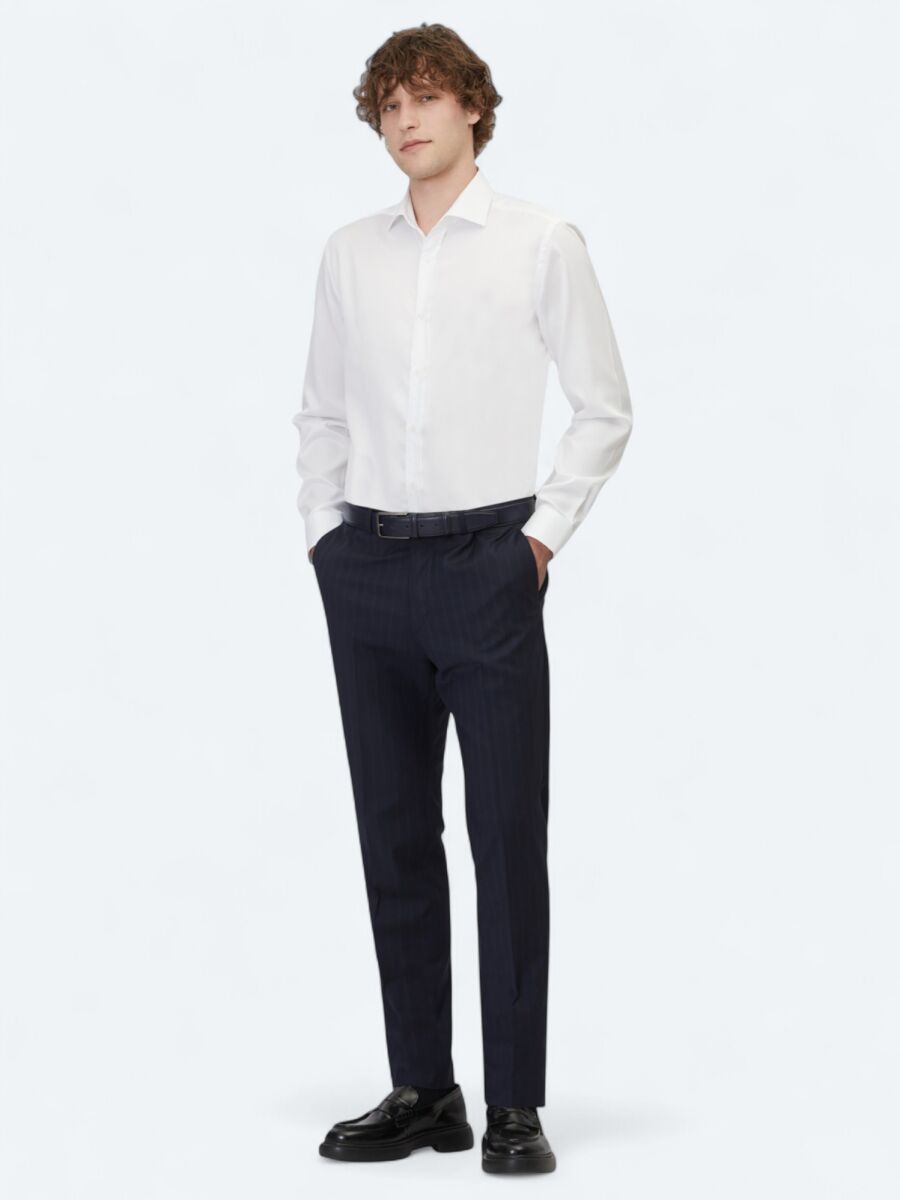 White Plain Regular Fit Weaving Classical 100% Cotton Shirt - 2