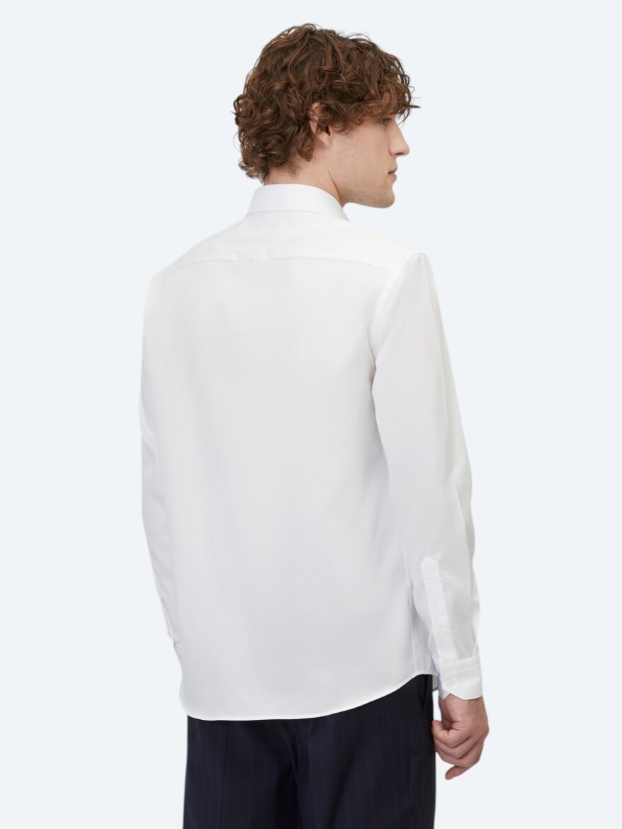 White Plain Regular Fit Weaving Classical 100% Cotton Shirt - 6