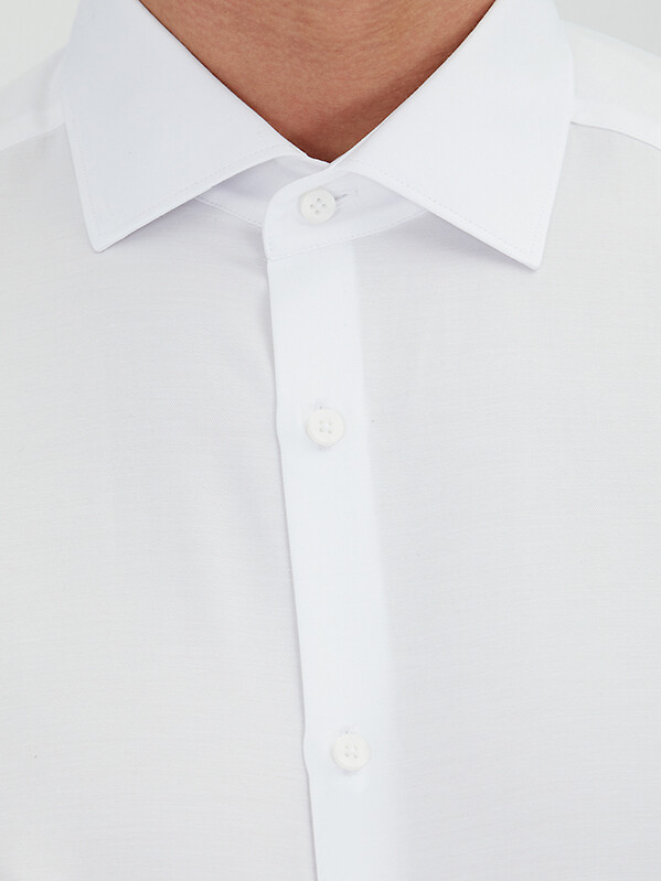 White Plain Regular Fit Weaving Classical Cotton Blended Shirt - 3