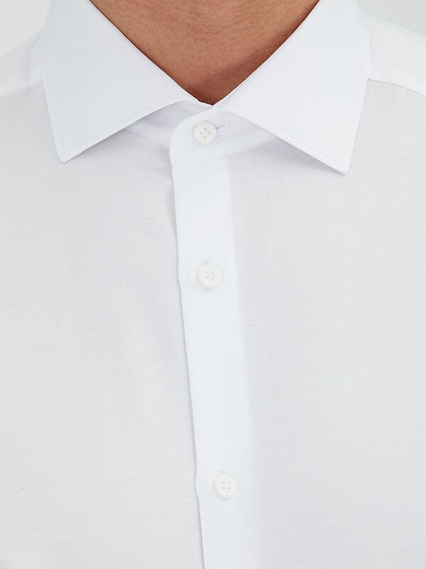 White Plain Regular Fit Weaving Classical Cotton Blended Shirt - 3
