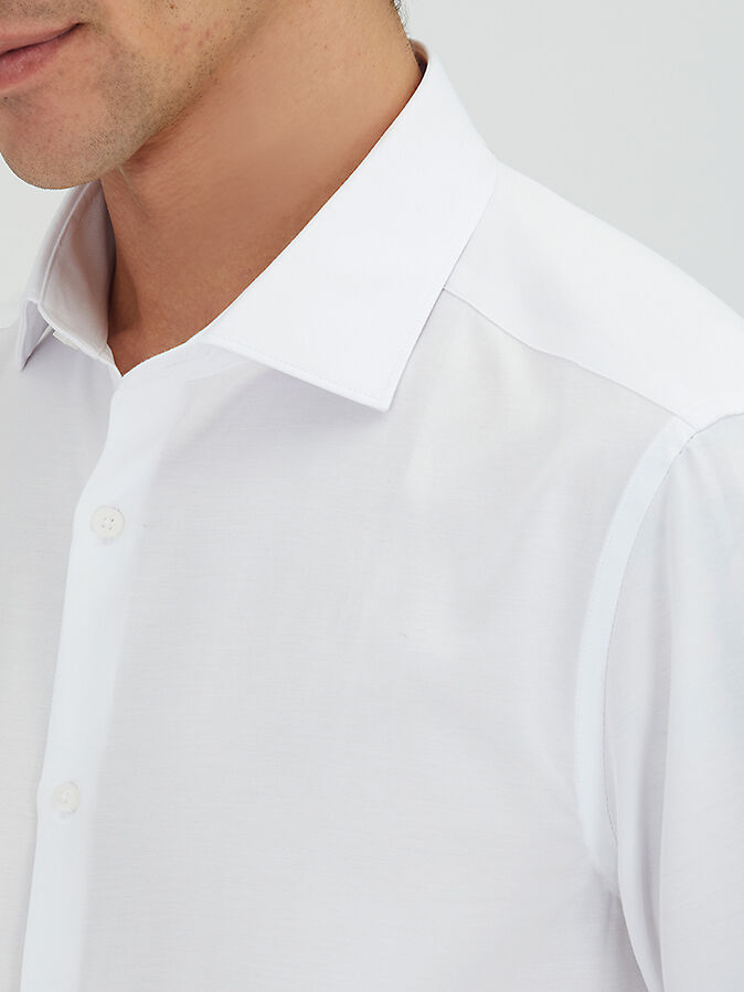 White Plain Regular Fit Weaving Classical Cotton Blended Shirt - 4