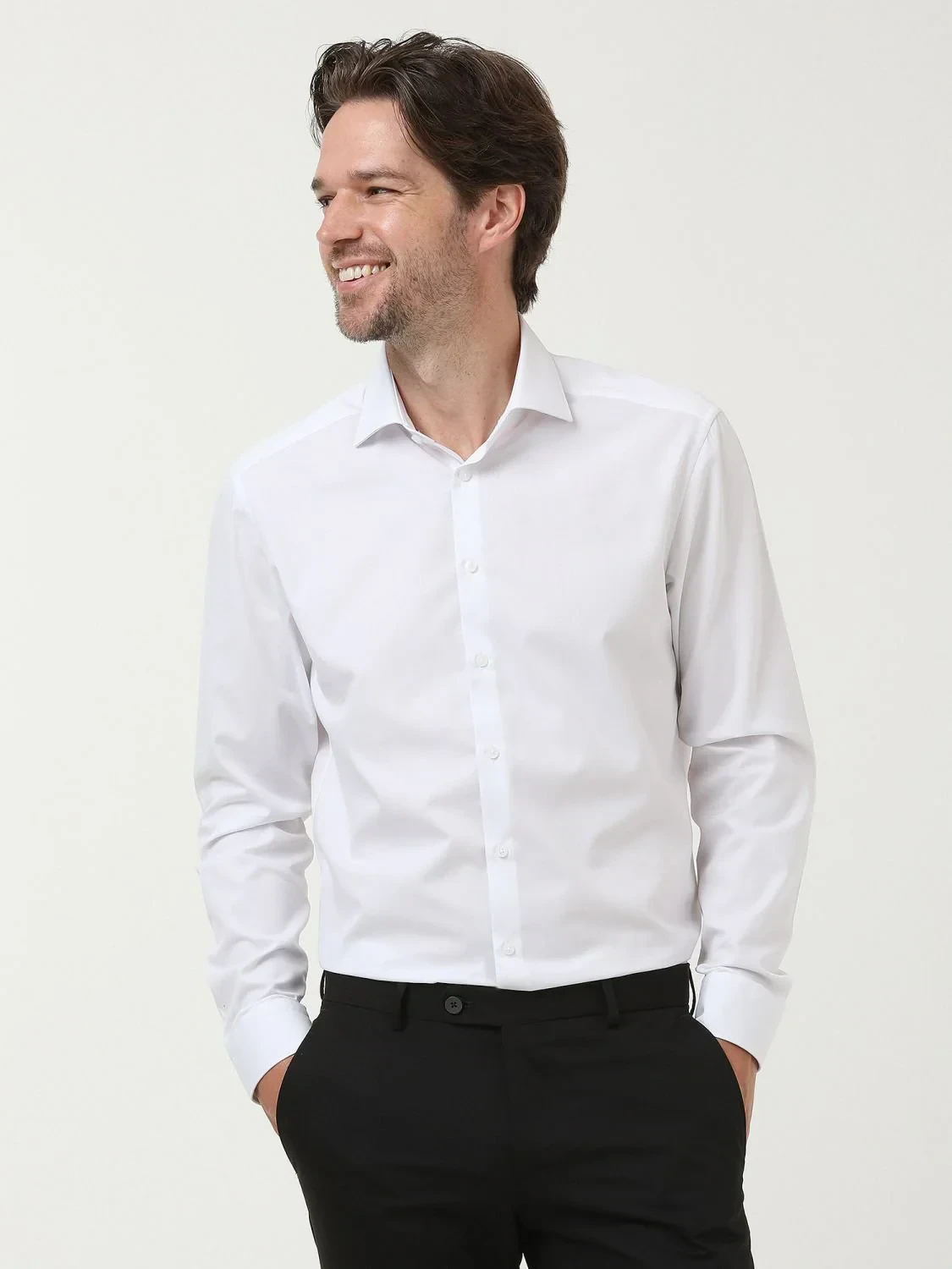 White Plain Regular Fit Weaving Classical Cotton Blended Shirt - 2