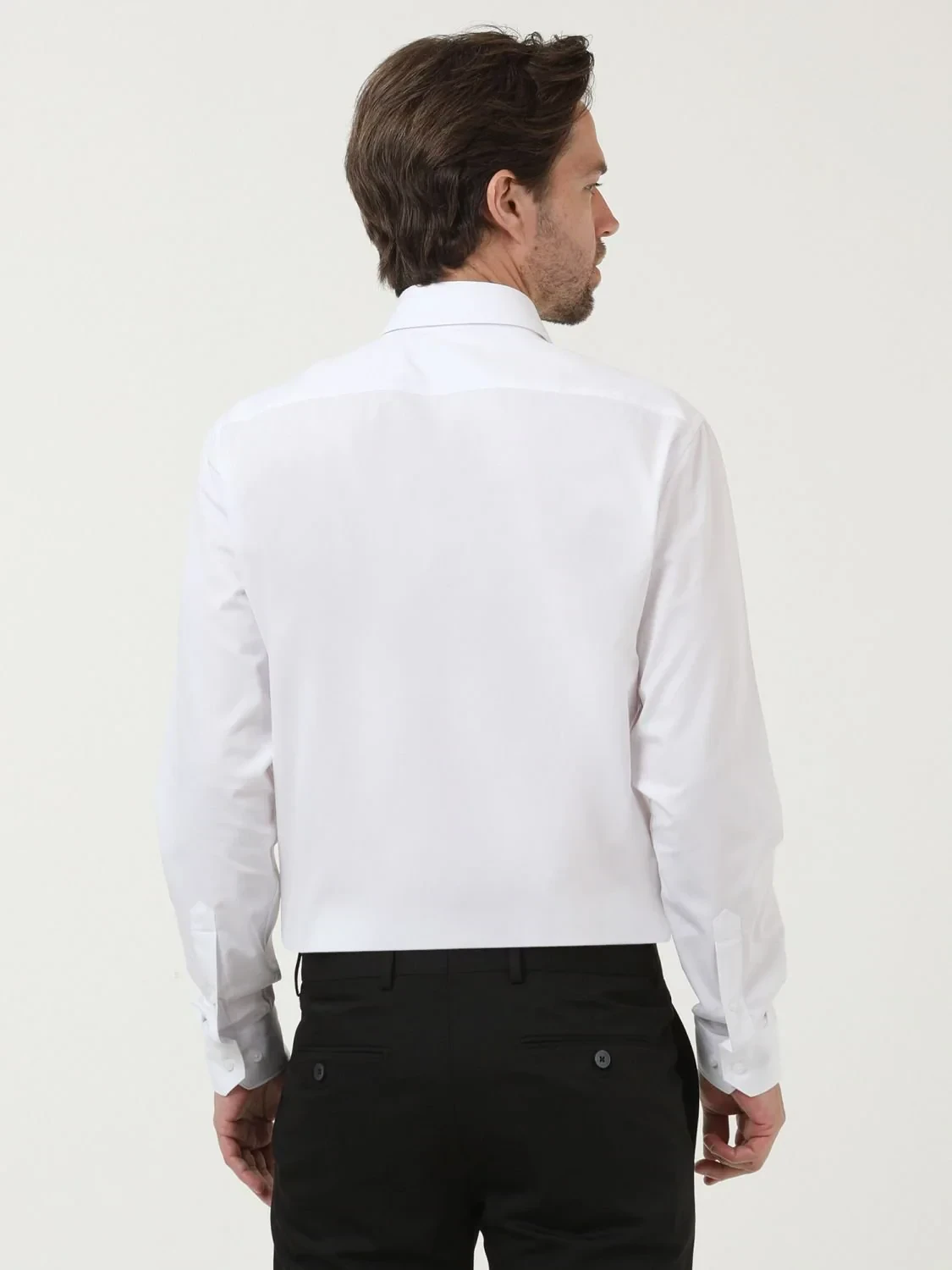 White Plain Regular Fit Weaving Classical Cotton Blended Shirt - 4