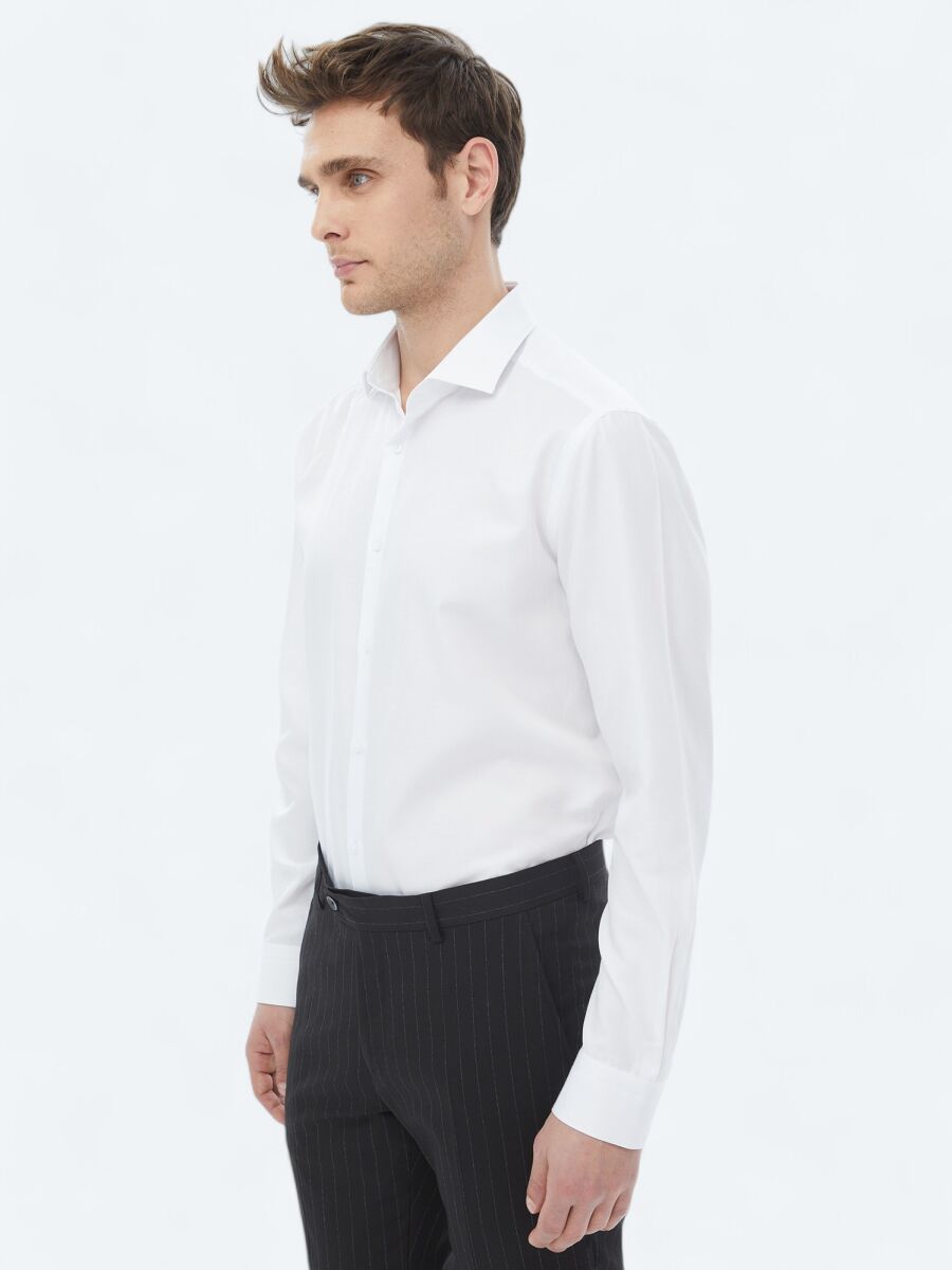 White Plain Regular Fit Weaving Classical Cotton Blended Shirt - 7