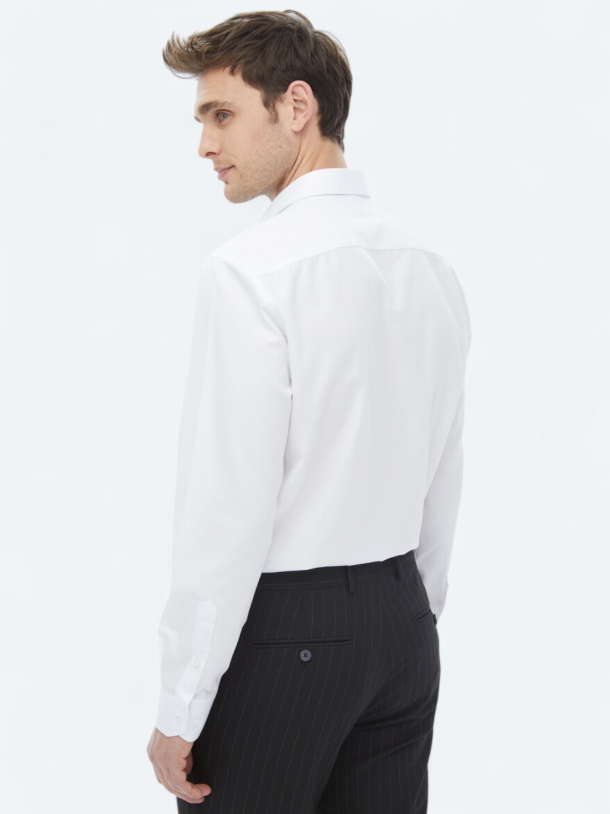 White Plain Regular Fit Weaving Classical Cotton Blended Shirt - 8