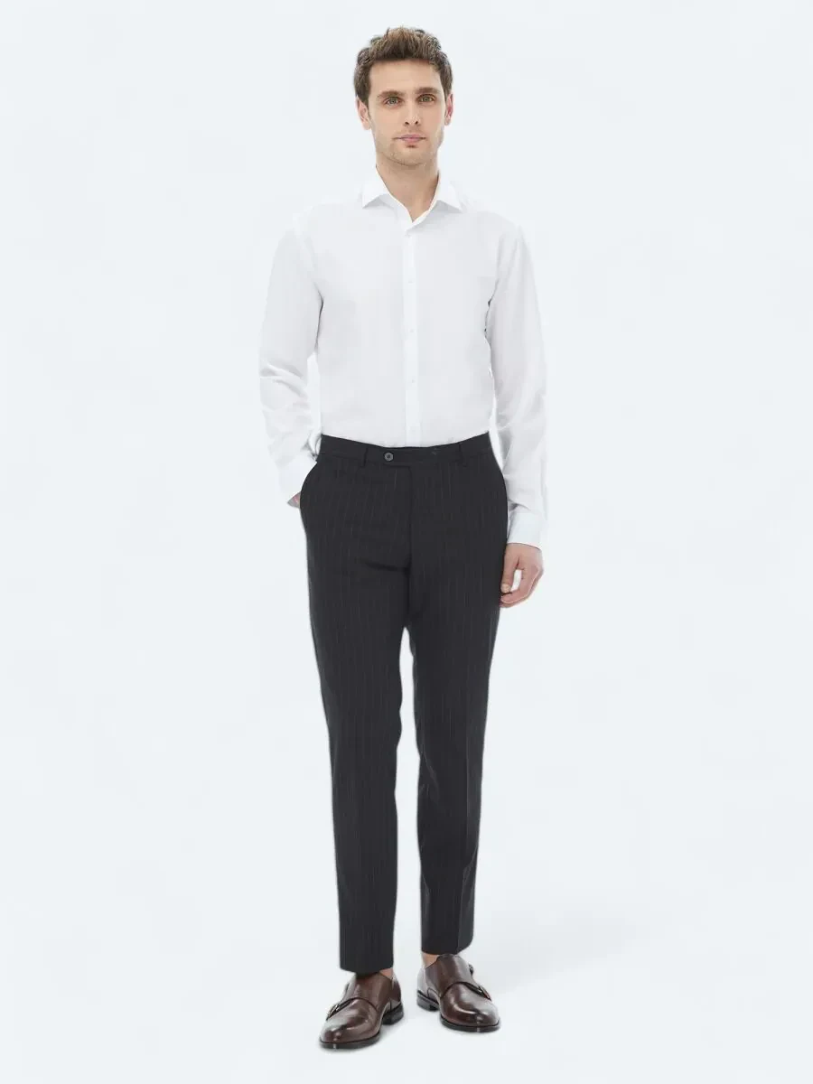 White Plain Regular Fit Weaving Classical Cotton Blended Shirt - 5
