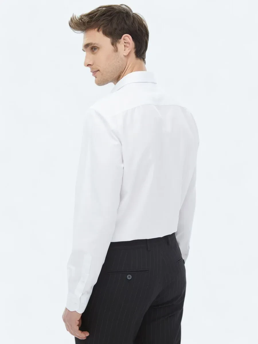 White Plain Regular Fit Weaving Classical Cotton Blended Shirt - 7