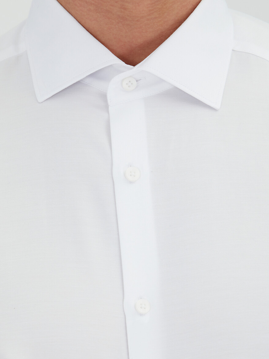 White Plain Regular Fit Weaving Classical Cotton Blended Shirt - 3