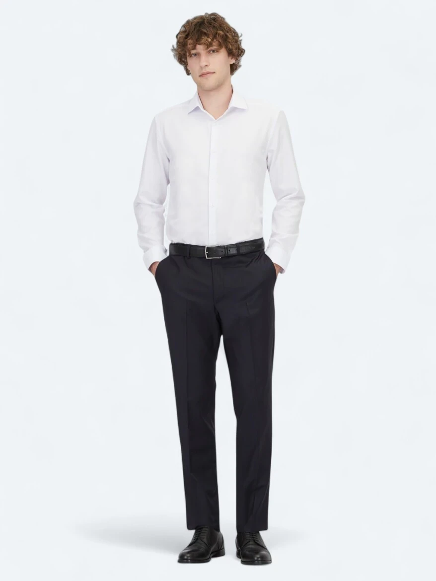 White Plain Regular Fit Weaving Classical Cotton Blended Shirt - 2