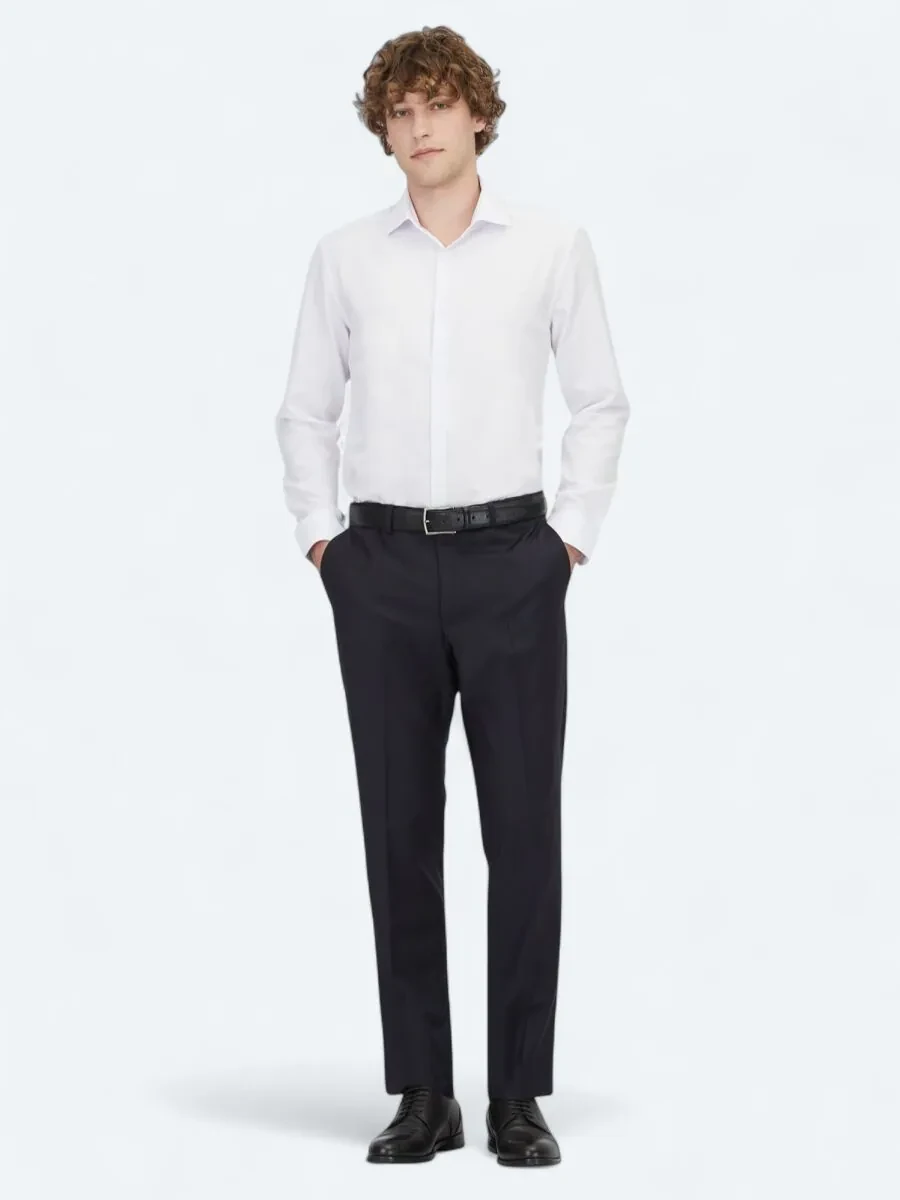 White Plain Regular Fit Weaving Classical Cotton Blended Shirt - 2