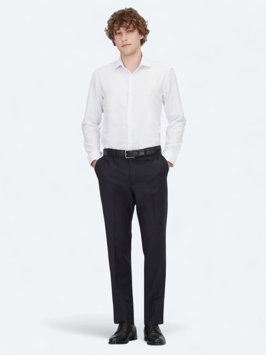 White Plain Regular Fit Weaving Classical Cotton Blended Shirt - 2