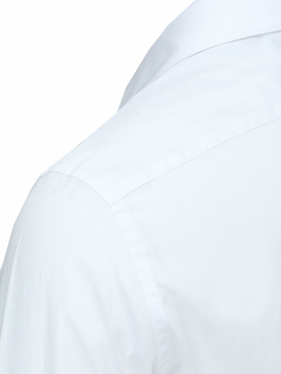 White Plain Slim Fit Double Cuff Classic Collar Tuxedo Shirts - 3