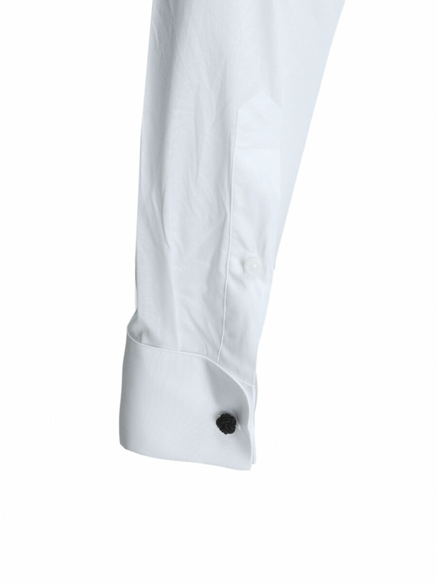 White Plain Slim Fit Double Cuff Classic Collar Tuxedo Shirts - 4