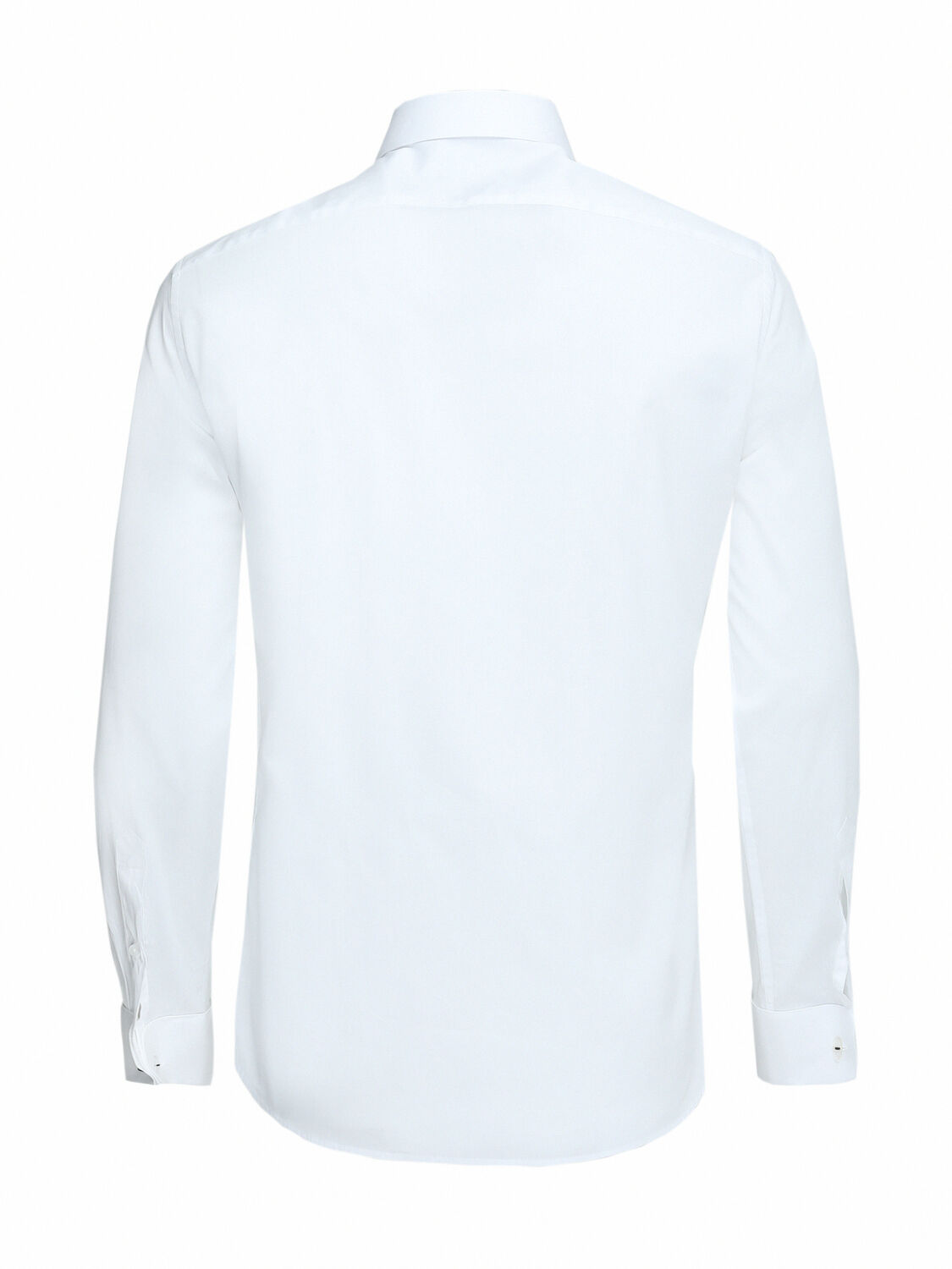 White Plain Slim Fit Double Cuff Classic Collar Tuxedo Shirts - 5