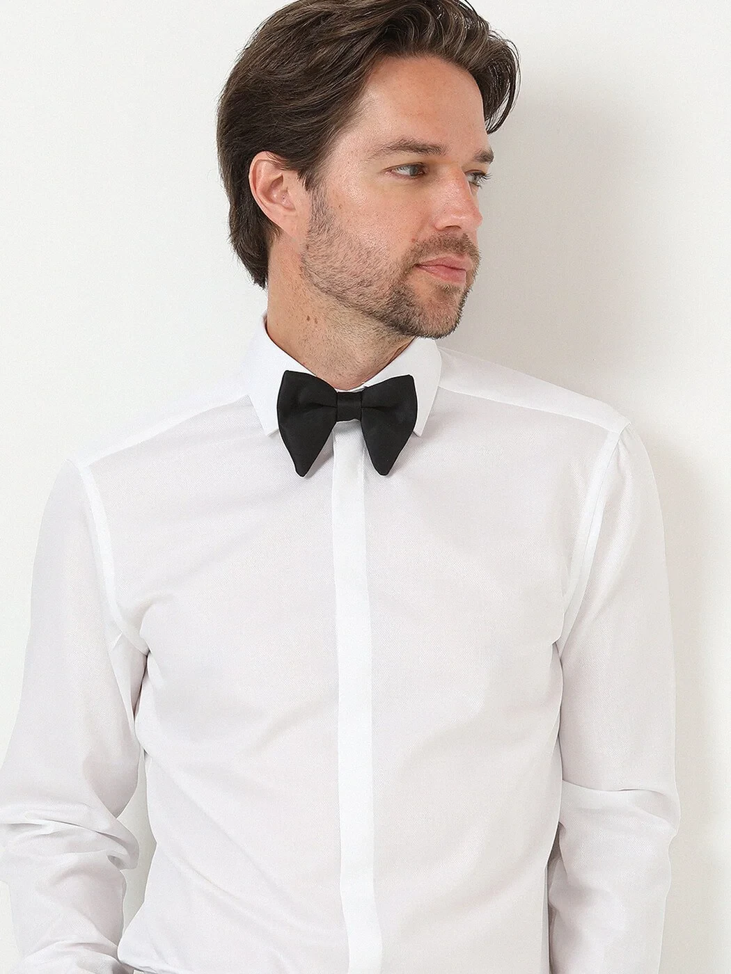 White Plain Slim Fit Double Cuff Classic Collar Tuxedo Shirts - 1