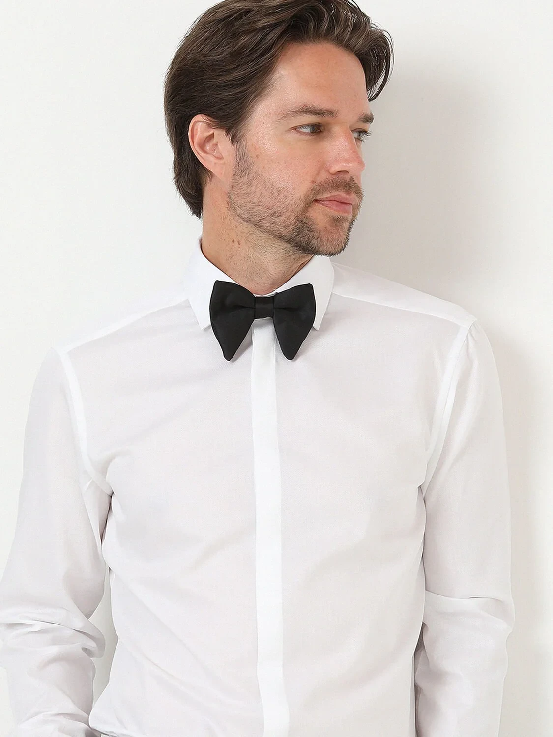 White Plain Slim Fit Double Cuff Classic Collar Tuxedo Shirts - 1