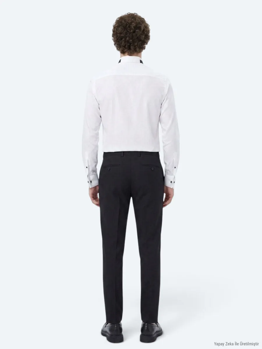 White Plain Slim Fit Double Cuff Tuxedo Shirts - 6