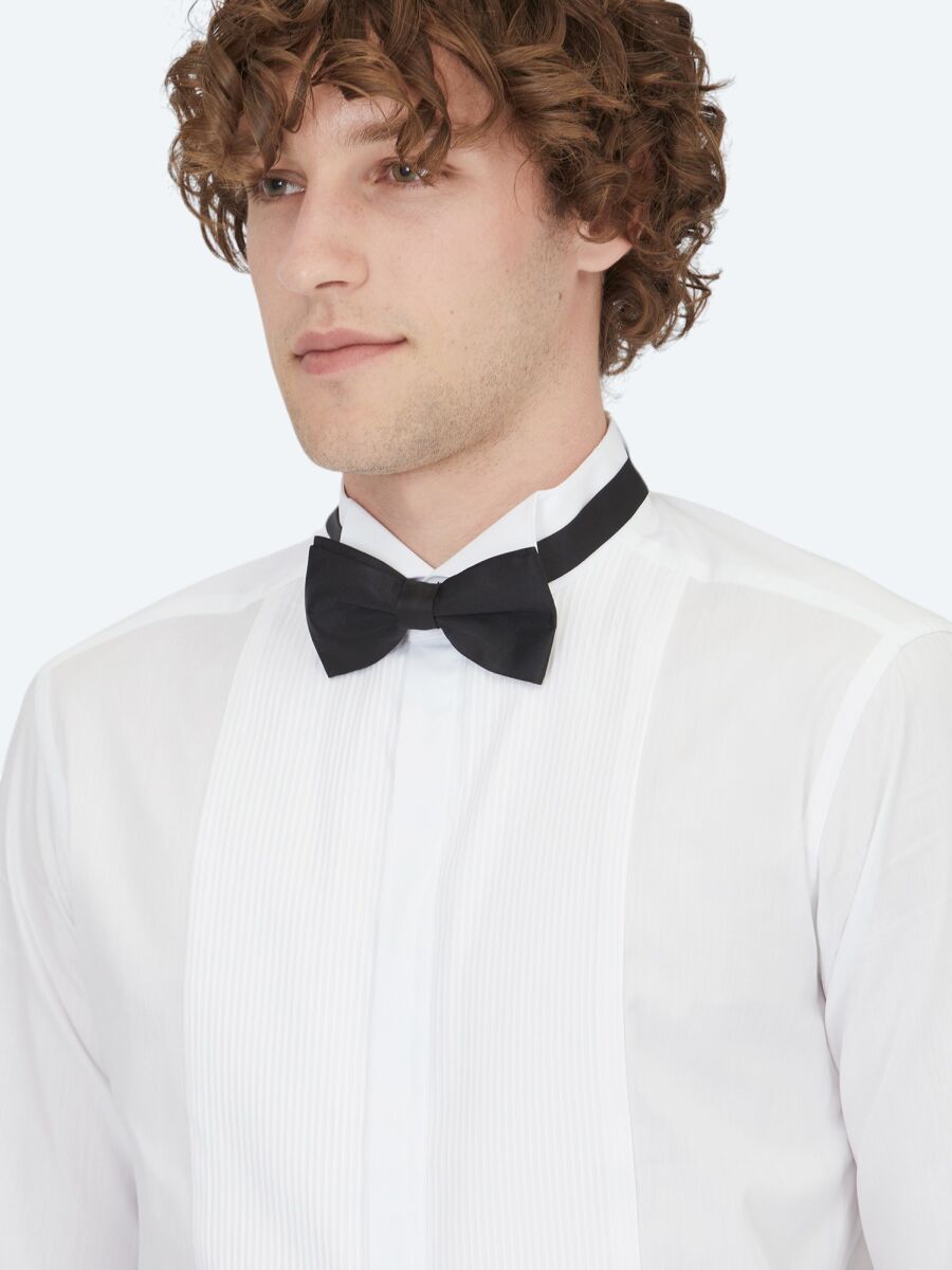 White Plain Slim Fit Double Cuff Tuxedo Shirts - 4