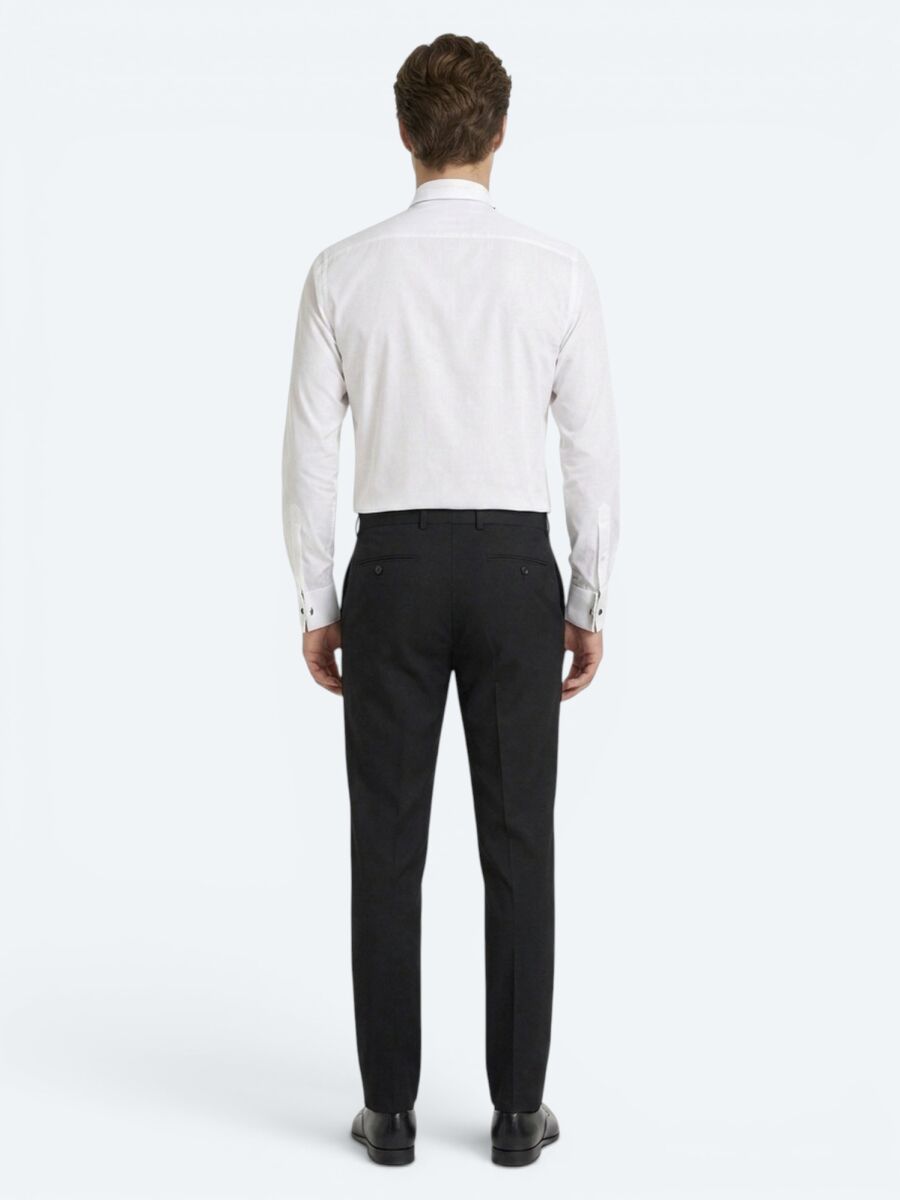 White Plain Slim Fit Double Cuff Tuxedo Shirts - 5