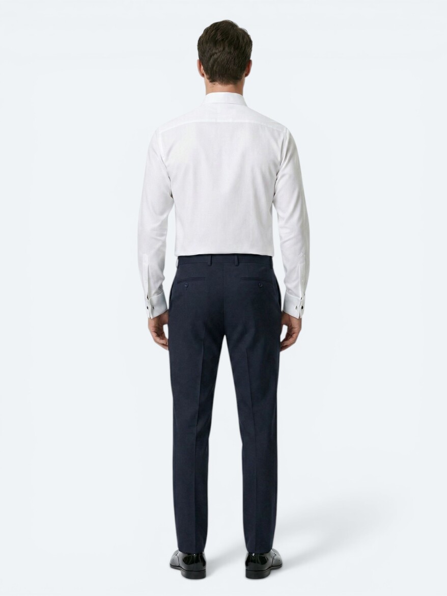 White Plain Slim Fit Double Cuff Tuxedo Shirts - 4