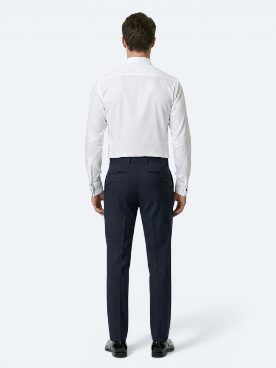 White Plain Slim Fit Double Cuff Tuxedo Shirts - 4