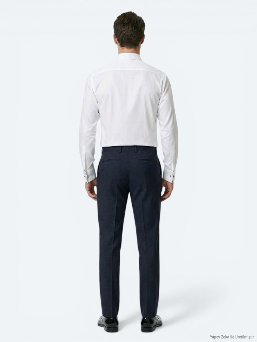 White Plain Slim Fit Double Cuff Tuxedo Shirts - 4