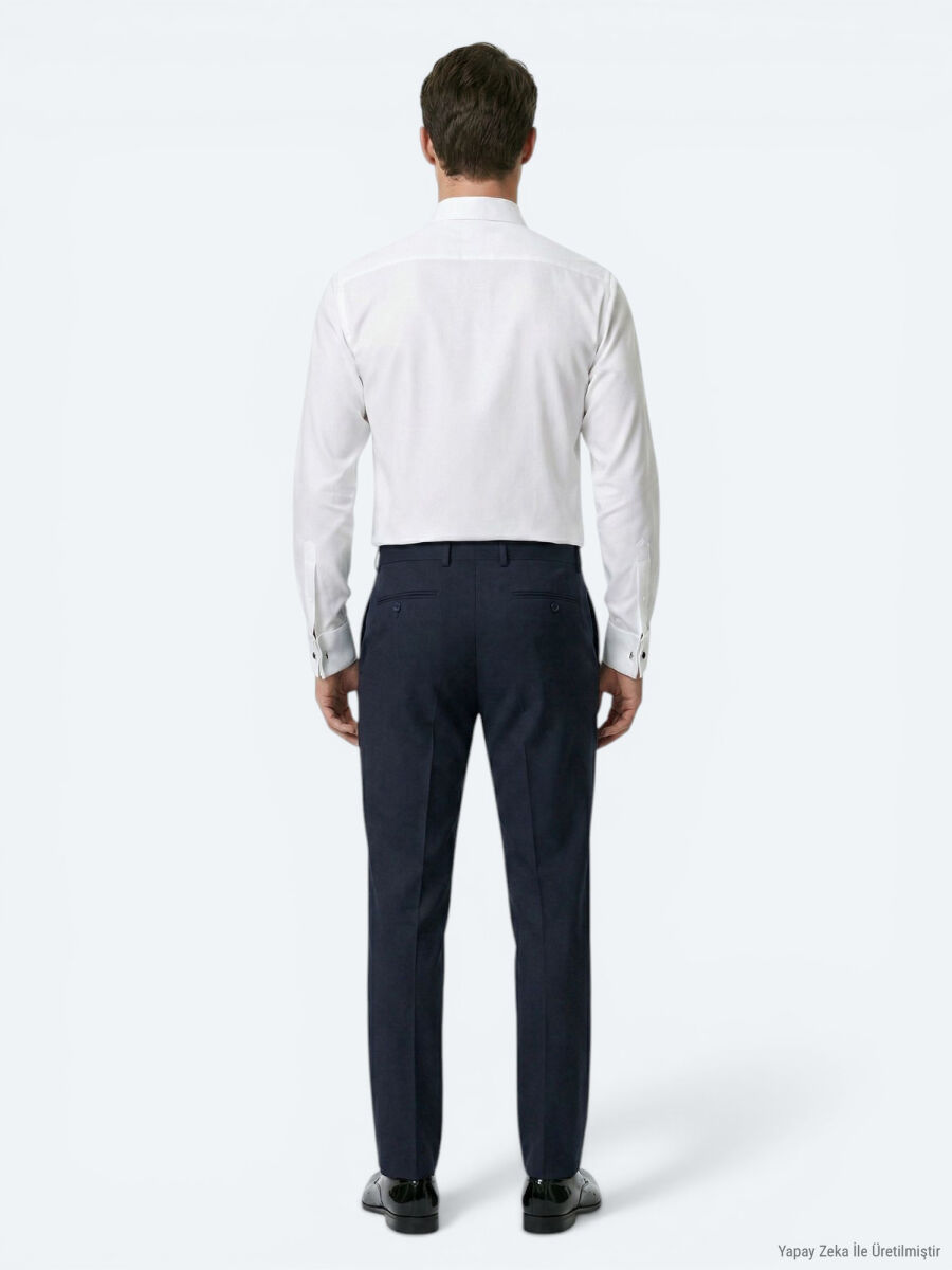 White Plain Slim Fit Double Cuff Tuxedo Shirts - 4