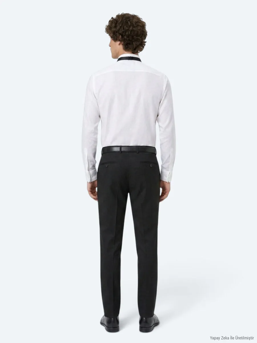 White Plain Slim Fit Double Cuff Tuxedo Shirts - 6